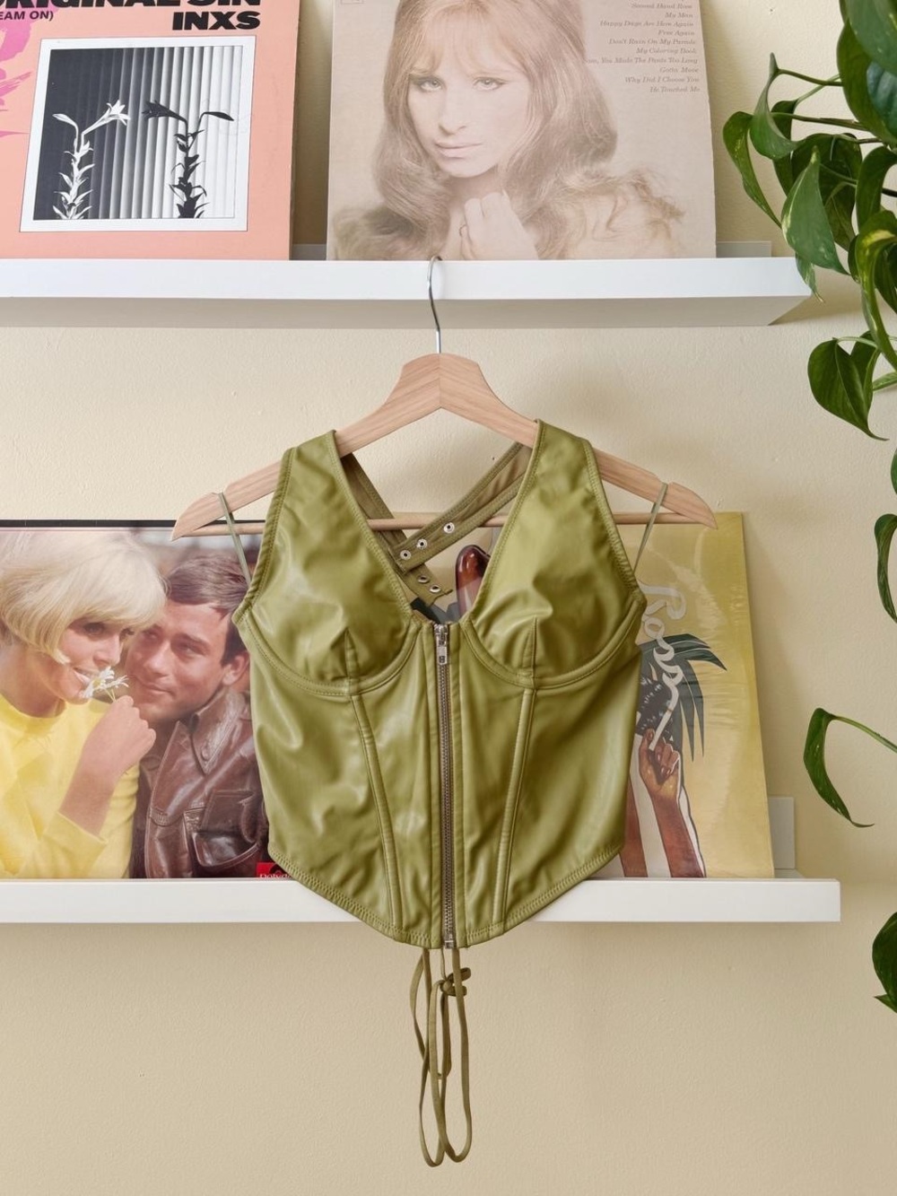 UO Olive Green Faux Leather Corset Top